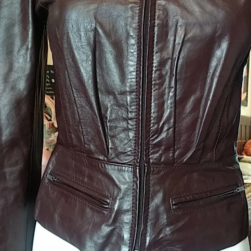 Bermans. Dark burgendy leather jacket